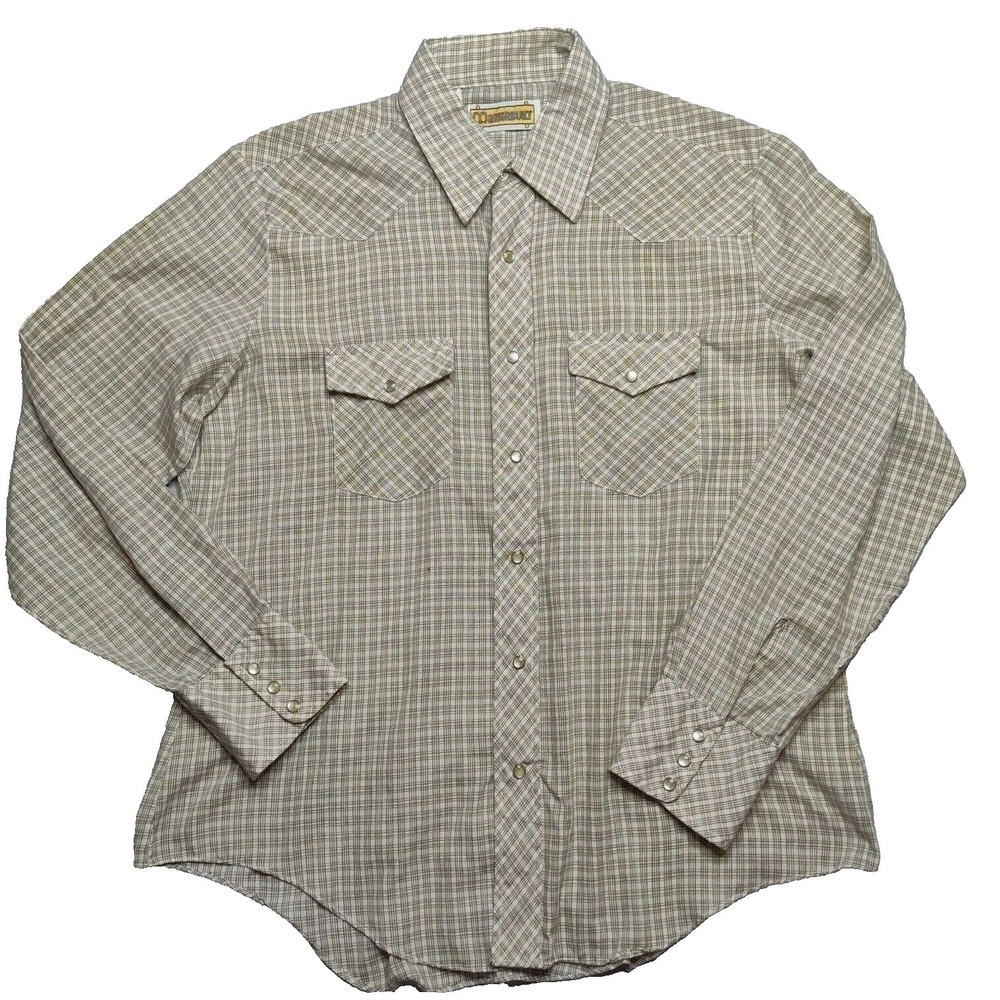 VTG Masterbuilt Men Large (16-16.5) Pearl Snap‎ Plaid Western Button Up Shirt